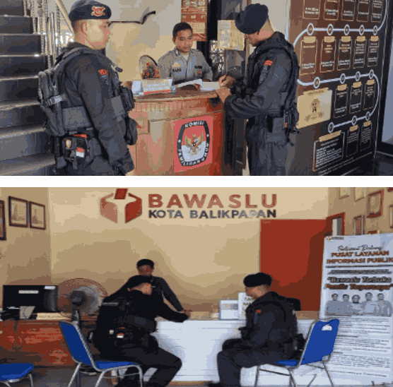 Wujudkan Situasi Kondusif Pasca Pemilu 2024, Batalyon A Pelopor Brimob Kaltim  Patroli Kantor KPU dan Bawaslu
