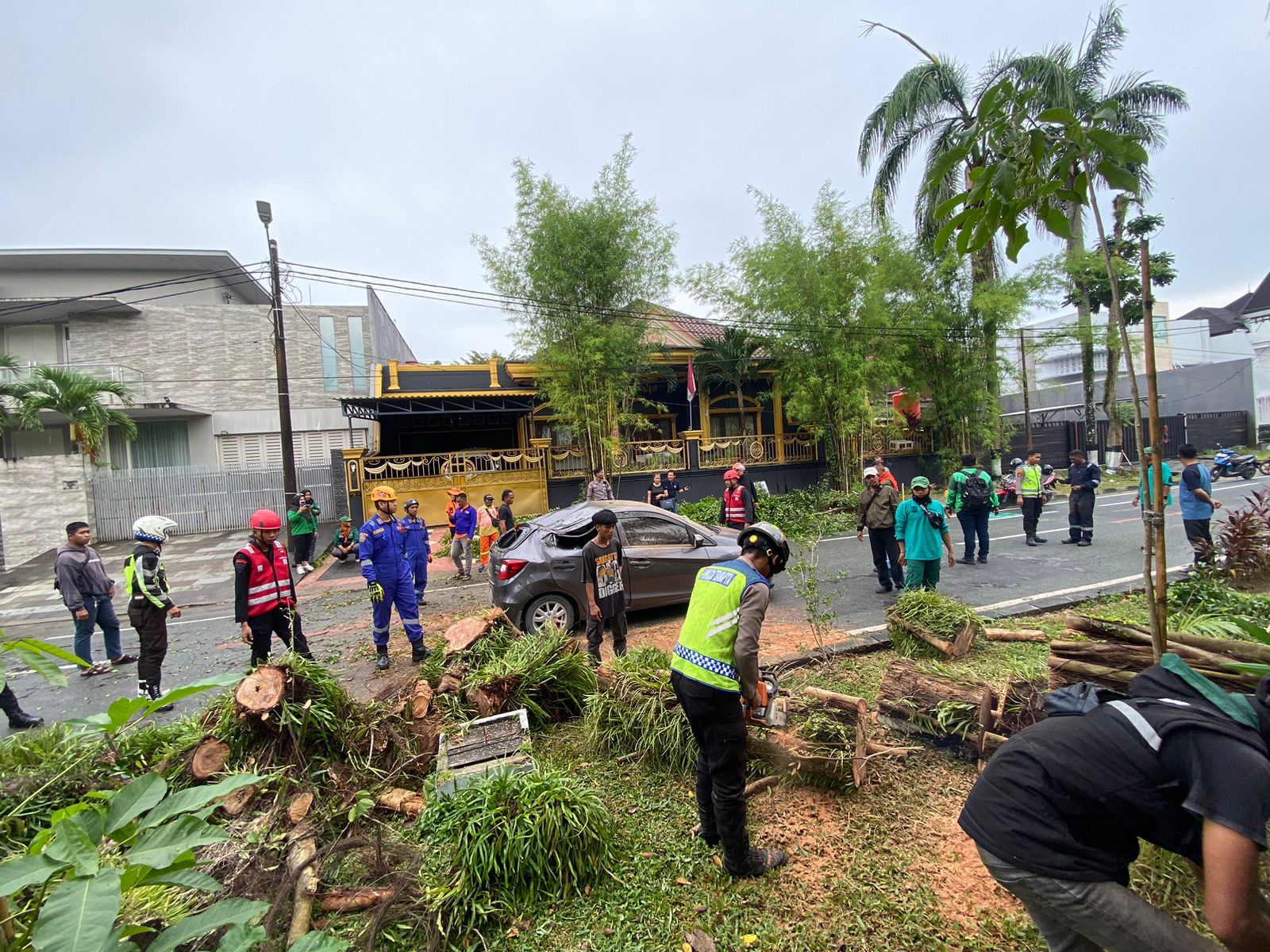 Respon Cepat, Tim Pammat Ditsamapta Polda Kaltim Evakuasi Pohon Tumbang di Kawasan Balikpapan Baru