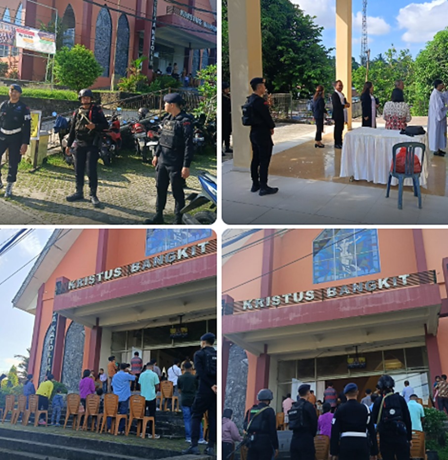 Patroli Cipta Kondisi Brimob Amankan Perayaan Kenaikan Isa Almasih di Balikpapan Utara