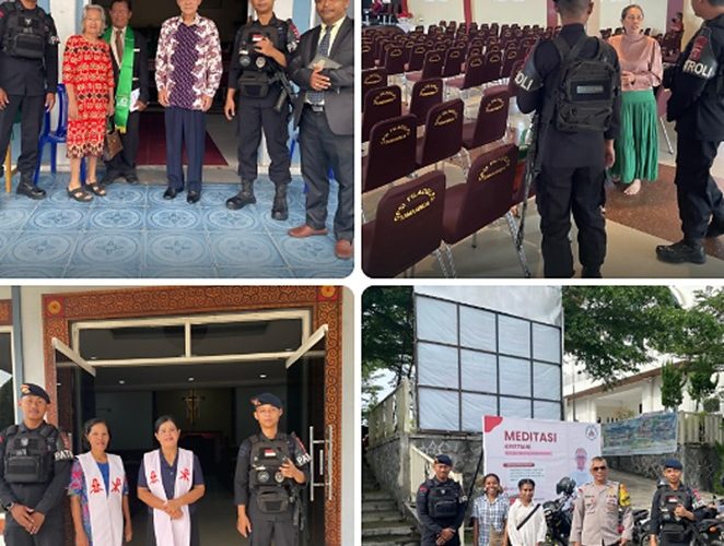 Jaga Keamanan Dan Ketertiban Masyarakat, Tim Patroli Batalyon B Brimob Kaltim Gelar Patroli Gereja di Wilayah Samarinda
