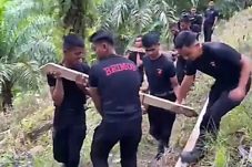 Brimob Polda Kaltara Membangun Jembatan Roboh di Tapal Batas, Sebatik Tengah