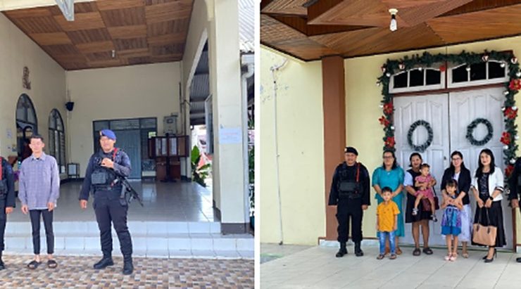 Ciptakan Ketenangan Beribadah, Brimob Paser Amankan Tiga Gereja di Tanah Grogot